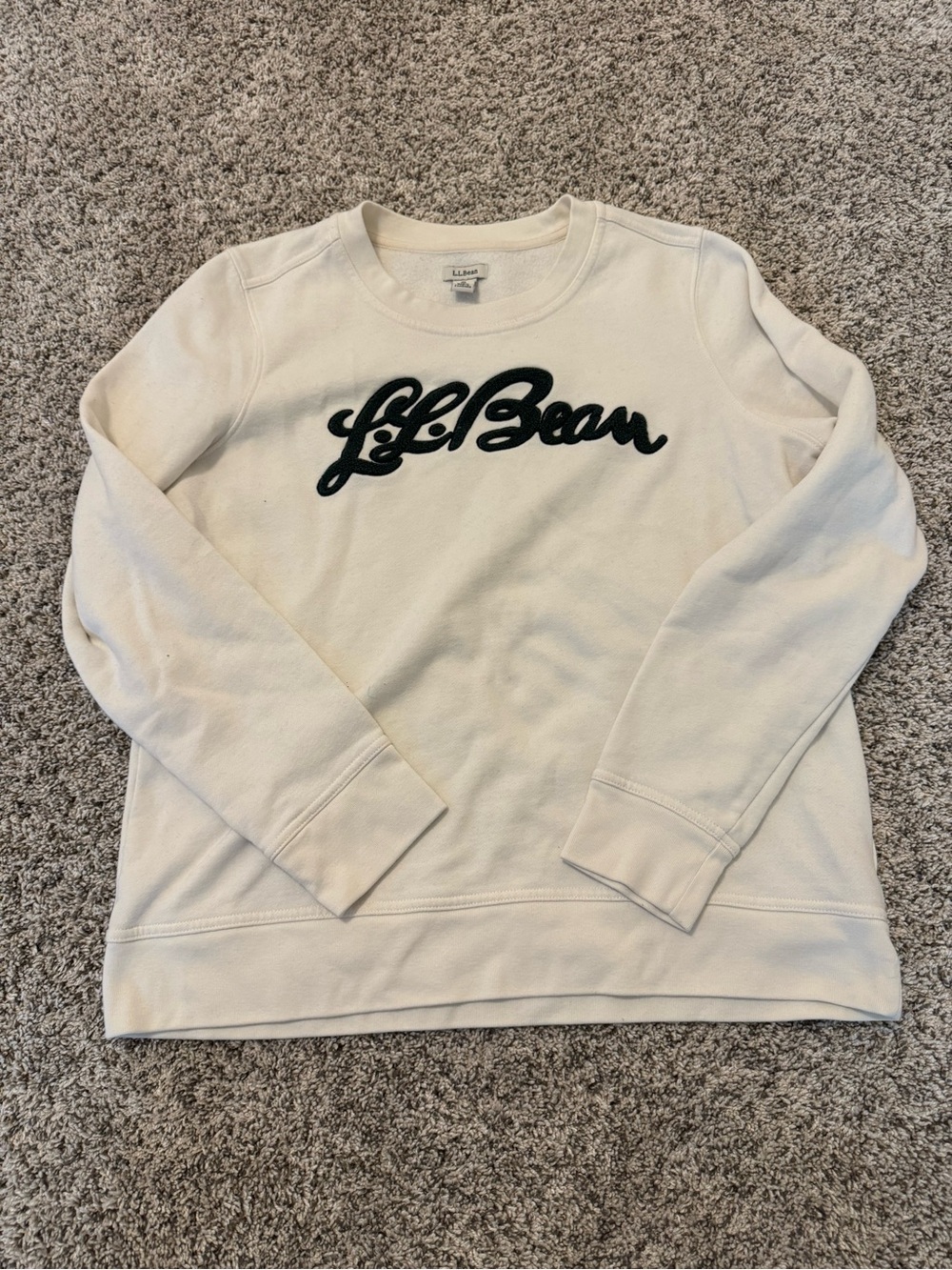 L.L. Bean Cream Crewneck Sweatshirt with Black Script Logo